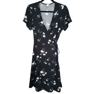 Old Navy Black Floral Knit Wrap Dress